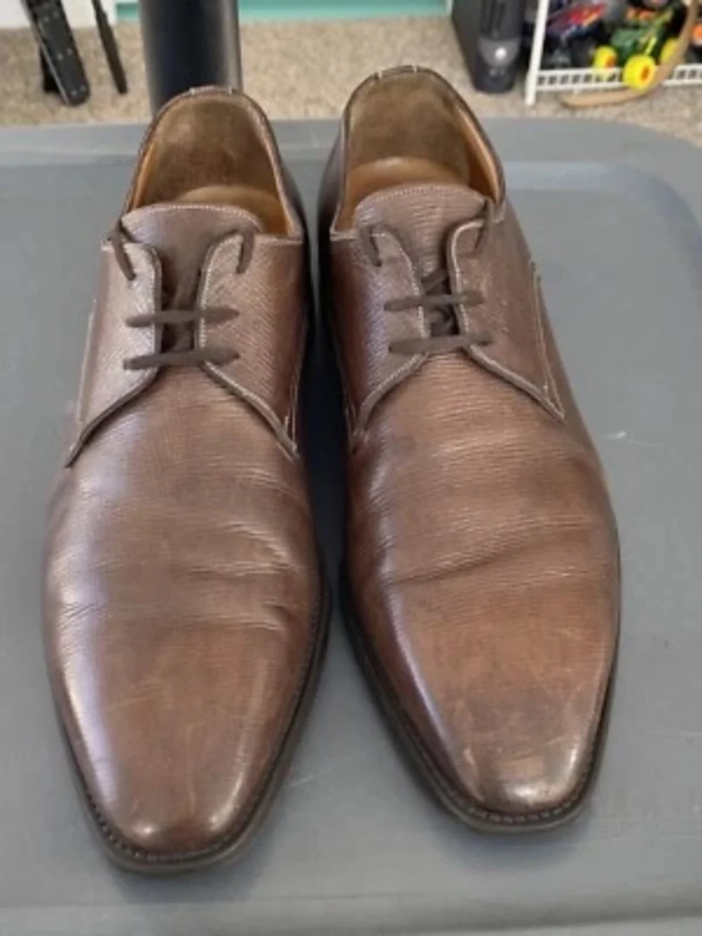 Santoni Made in Italy Almond Toe Oxford Dress Shoe in Brown Size 9.5 D